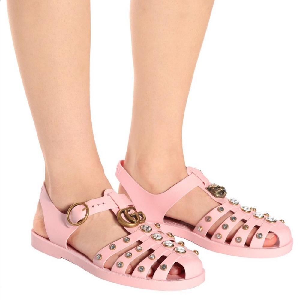 Gucci Pink Feline/Marmont Jelly Sandals